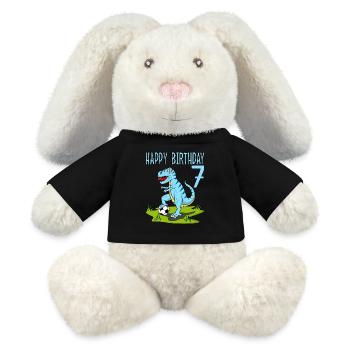 Dinosaure Rex Football 7 Joyeux Anniversaire Bleu - Lapin en peluche recyclé MiniFeet® Crème - noir - Devant