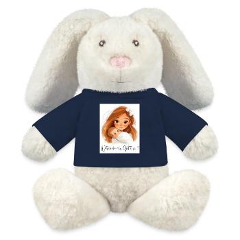 Allez-vous être parrain ? – Design de bébé mignon - Lapin en peluche recyclé MiniFeet® Crème - bleu marine - Devant