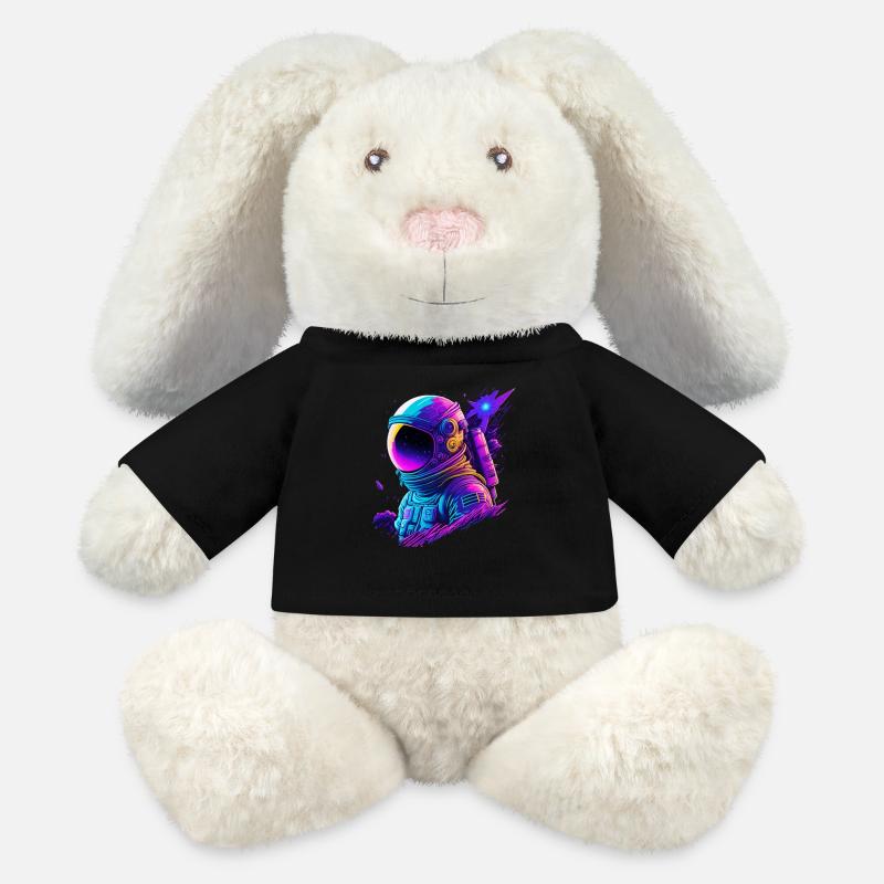Synthwave Astronaut Space Explorer - MiniFeet® RecycelHase® Creme - Schwarz