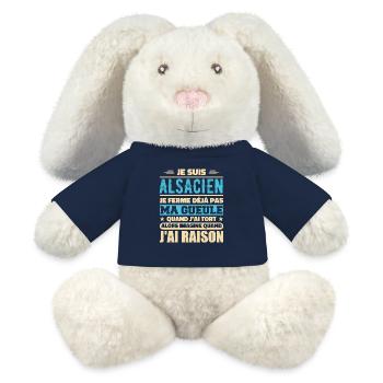 Alsacien Je Ferme Pas Ma Gueule Humour Alsace - Lapin en peluche recyclé MiniFeet® Crème - bleu marine - Devant