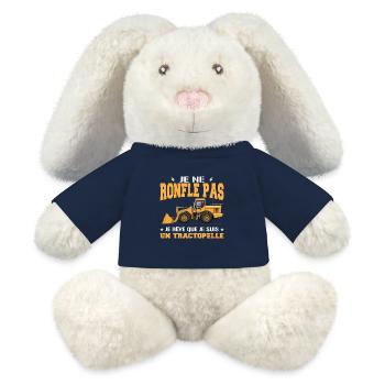 Engin de chantier Tractopelle Ronfler - Lapin en peluche recyclé MiniFeet® Crème - bleu marine - Devant