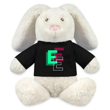 Anfangsbuchstabe E Design Geschenk - MiniFeet® RecycelHase® Creme - Schwarz - Vorne