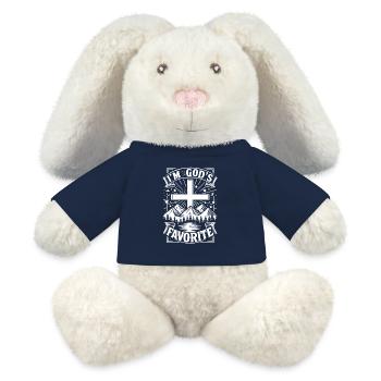 Je suis le préféré de Dieu - Lapin en peluche recyclé MiniFeet® Crème - bleu marine - Devant