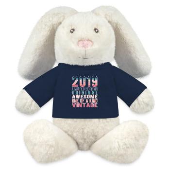 Edition limitée depuis 2019 Anniversaire Millésime 2019 - Lapin en peluche recyclé MiniFeet® Crème - bleu marine - Devant