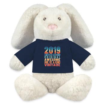 Edition limitée depuis 2019 Anniversaire Millésime 2019 - Lapin en peluche recyclé MiniFeet® Crème - bleu marine - Devant