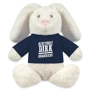 Prénom Dirk - Lapin en peluche recyclé MiniFeet® Crème - bleu marine - Devant
