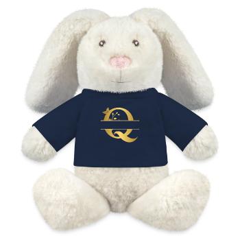Personalisierter goldener Blumenbuchstabe q - Geschenkidee - MiniFeet® RecycelHase® Creme - French Navy - Vorne