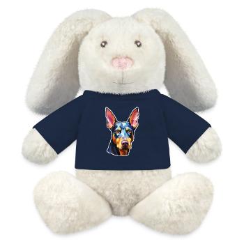 Doberman Pinscher psychédélique - Lapin en peluche recyclé MiniFeet® Crème - bleu marine - Devant