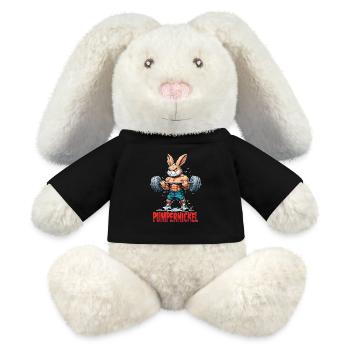 Pumpernickel - Karnickel beim Krafttraining - MiniFeet® RecycelHase® Creme - Schwarz - Vorne
