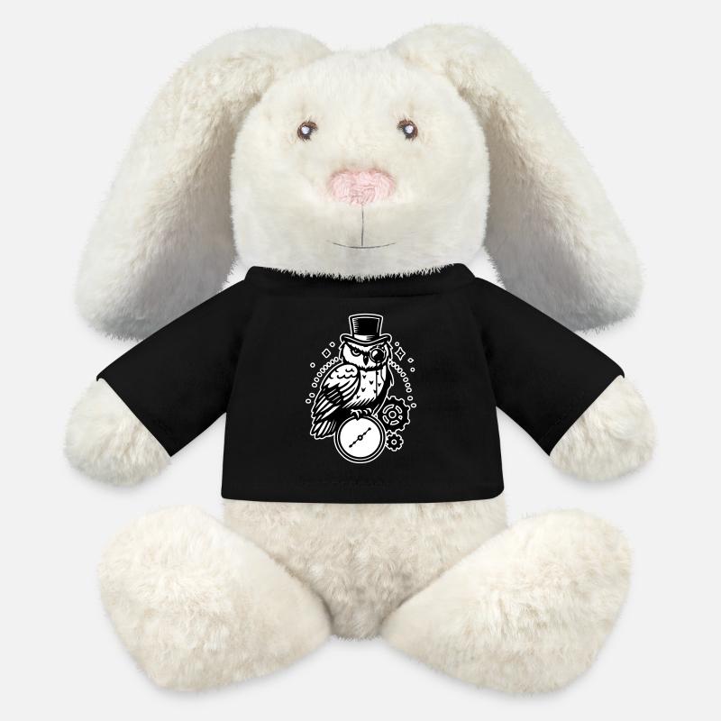 Conception de hibou et d’horloge steampunk - Lapin en peluche recyclé MiniFeet® Crème - noir