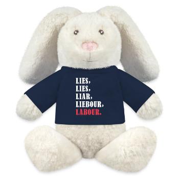 Bold anti-Labour Slogan Typography Design - MiniFeet® RecycelHase® Bunny Cream - french navy - Front