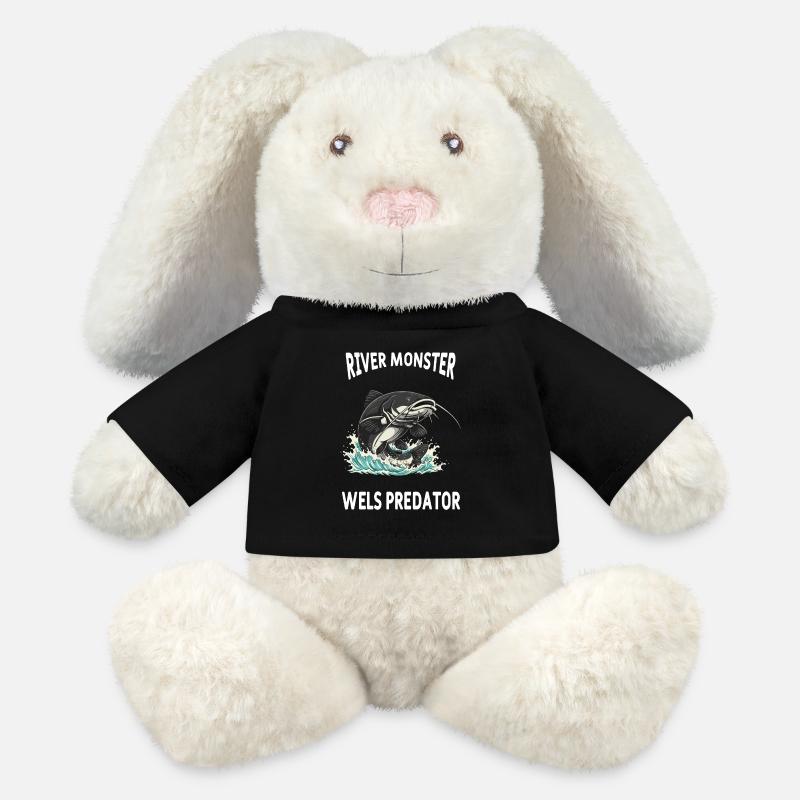 Pêche Rivière Silure Poisson Chat - Lapin en peluche recyclé MiniFeet® Crème - noir
