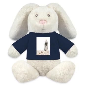 Surfbrett im Sand - MiniFeet® RecycelHase® Creme - French Navy - Vorne