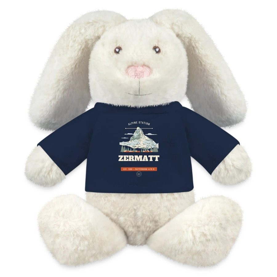 Zermatt badge on a minifeet® recycelhase® bunny cream, french navy