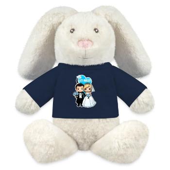 just married - pour mariage - Lapin en peluche recyclé MiniFeet® Crème - bleu marine - Devant
