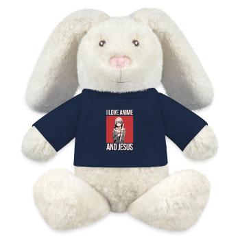 I love anime and Jesus - manga style. - MiniFeet® RecycelHase® Bunny Cream - french navy - Front