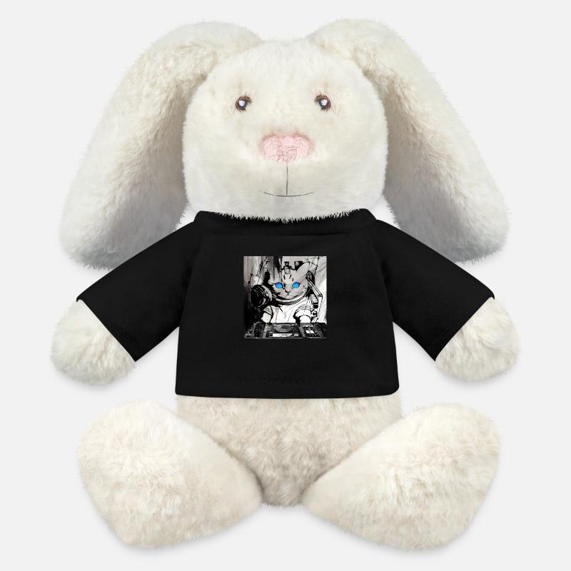 Katzen DJ Artwork - MiniFeet® RecycelHase® Creme - Schwarz