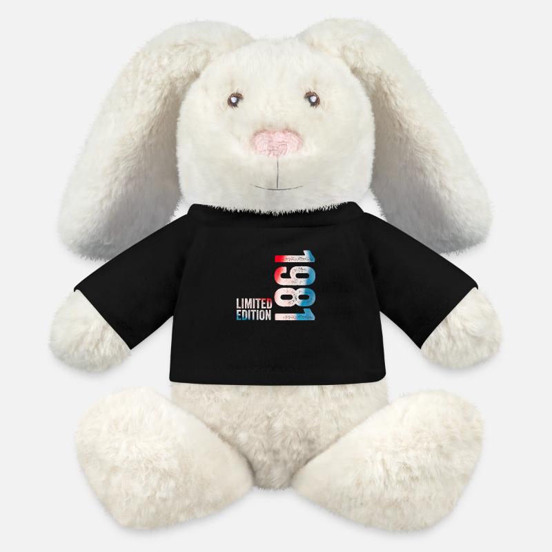 Cadeau d’anniversaire 1981 Édition limitée 1981 - Lapin en peluche recyclé MiniFeet® Crème - noir