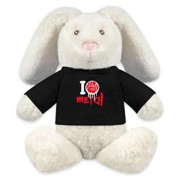 J’aime Heavy Metal Hard Rock Musique Main Geste Coeur - Lapin en peluche recyclé MiniFeet® Crème - noir - Devant