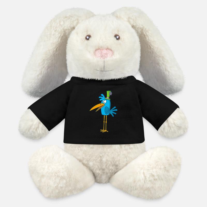 Blauer Vogel und sein Hut - MiniFeet® RecycelHase® Creme - Schwarz
