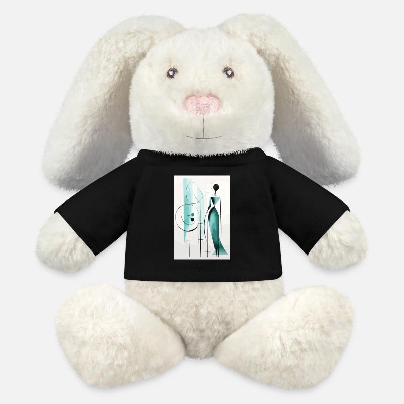 Silhouette géométrique sarcelle - Lapin en peluche recyclé MiniFeet® Crème - noir