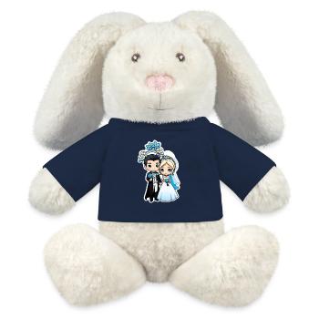 just married - pour mariage - Lapin en peluche recyclé MiniFeet® Crème - bleu marine - Devant