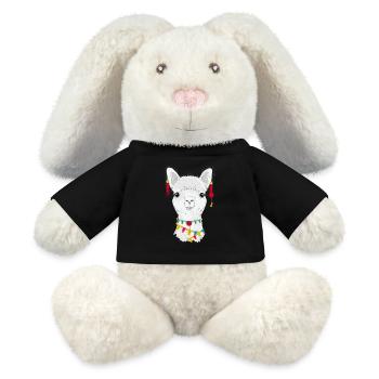 Bunt geschmücktes Alpaka – Charmantes Tiermotiv - MiniFeet® RecycelHase® Creme - Schwarz - Vorne