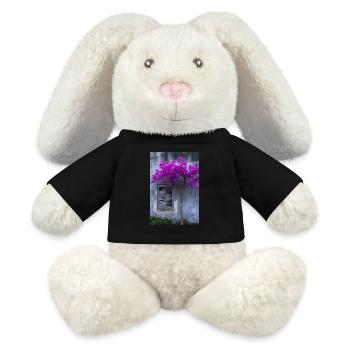 Vibrant Blossom Against Rustic Wall - MiniFeet® RecycelHase® Bunny Cream - black - Front