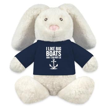 J’aime les gros bateaux et je ne peux pas mentir - Lapin en peluche recyclé MiniFeet® Crème - bleu marine - Devant
