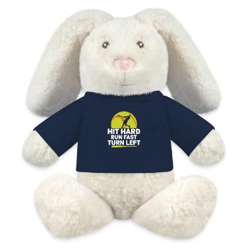 Hit Hard Run Fast Turn Left Softball Baseball - MiniFeet® RecycelHase® Bunny Cream - french navy - Front