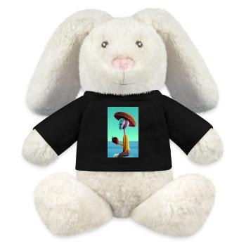 Crazy Comic Alien an einem Strand mit einer Weltraumkokosnuss - MiniFeet® RecycelHase® Creme - Schwarz - Vorne