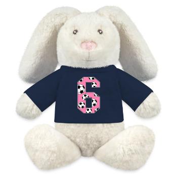 6 anniversaire Football Rose - Lapin en peluche recyclé MiniFeet® Crème - bleu marine - Devant