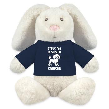 Humour chien petit caniche - Lapin en peluche recyclé MiniFeet® Crème - bleu marine - Devant