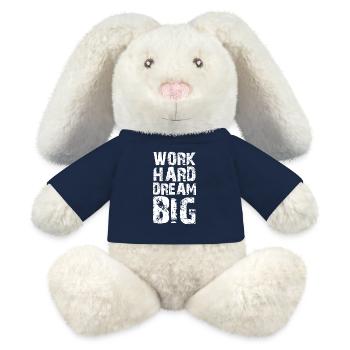 Travailler dur, rêver grand - Lapin en peluche recyclé MiniFeet® Crème - bleu marine - Devant