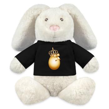 goldenes Ei mit goldener Krone und Gold Schleife - MiniFeet® RecycelHase® Creme - Schwarz - Vorne