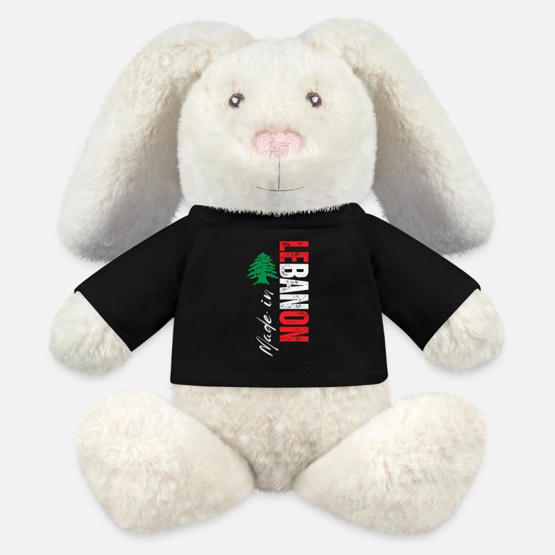 Fabriqué au Liban, design vertical - Lapin en peluche recyclé MiniFeet® Crème - noir