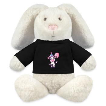 Bande dessinée d’anniversaire de vache - Lapin en peluche recyclé MiniFeet® Crème - noir - Devant