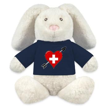La Suisse drapeau coeur amoureux - Lapin en peluche recyclé MiniFeet® Crème - bleu marine - Devant