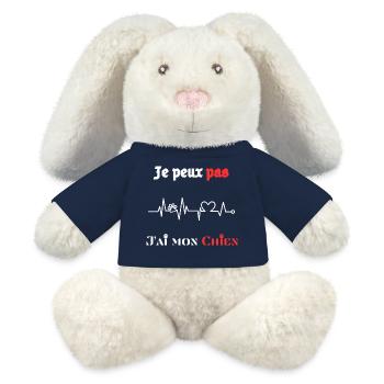 Je peux pas j'ai mon Chien : T-shirt Chien humour - Lapin en peluche recyclé MiniFeet® Crème - bleu marine - Devant