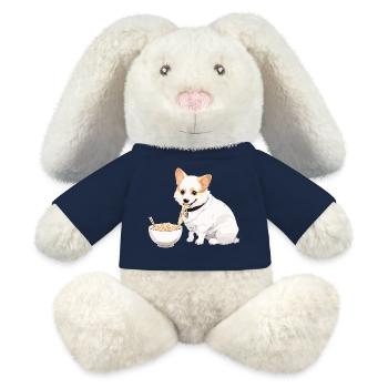 Corgi qui mange des ramens #1 - Lapin en peluche recyclé MiniFeet® Crème - bleu marine - Devant