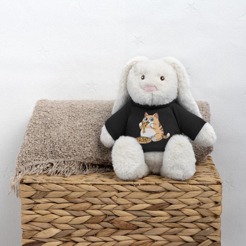 Chat potelé mignon mangeant de la pizza Lapin en peluche recyclé MiniFeet® Crème