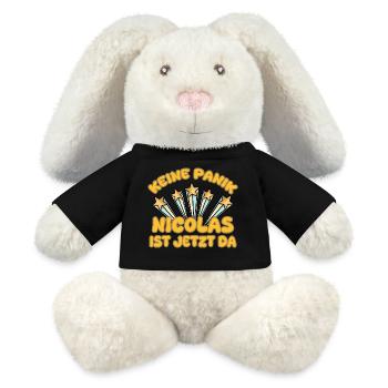 Geschenk für Nicolas - MiniFeet® RecycelHase® Creme - Schwarz - Vorne