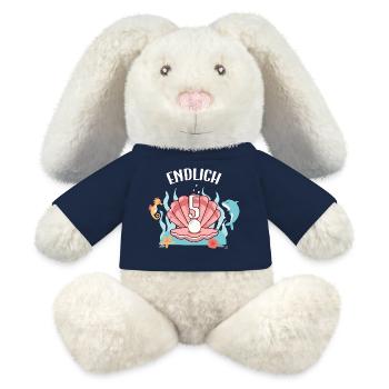 Motif d’anniversaire de coquillage enfin fille de 5 ans - Lapin en peluche recyclé MiniFeet® Crème - bleu marine - Devant