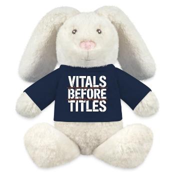 Constantes vitales de l’infirmière en soins intensifs avant les titres Soins intensifs - Lapin en peluche recyclé MiniFeet® Crème - bleu marine - Devant