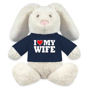 I love my wife - Lapin en peluche recyclé MiniFeet® Crème - bleu marine - Devant