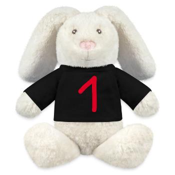 1 Nummer eins Zahl rot Geburtstag - MiniFeet® RecycelHase® Creme - Schwarz - Vorne