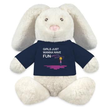Journée internationale de la femme - Woman Power, Girlpower - Lapin en peluche recyclé MiniFeet® Crème - bleu marine - Devant