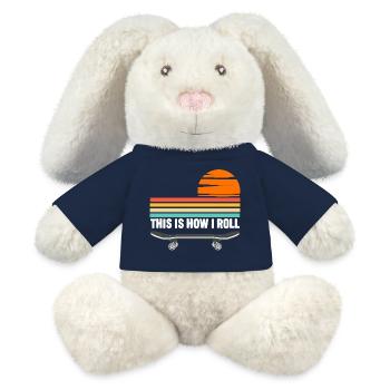 Skateboard c’est comme ça que je roule - Lapin en peluche recyclé MiniFeet® Crème - bleu marine - Devant
