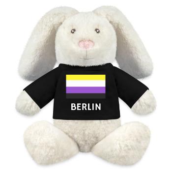 Nicht-binäre Pride Flagge Berlin - MiniFeet® RecycelHase® Creme - Schwarz - Vorne