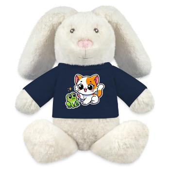 Cute ginger white Cat met a frog - MiniFeet® RecycelHase® Bunny Cream - french navy - Front
